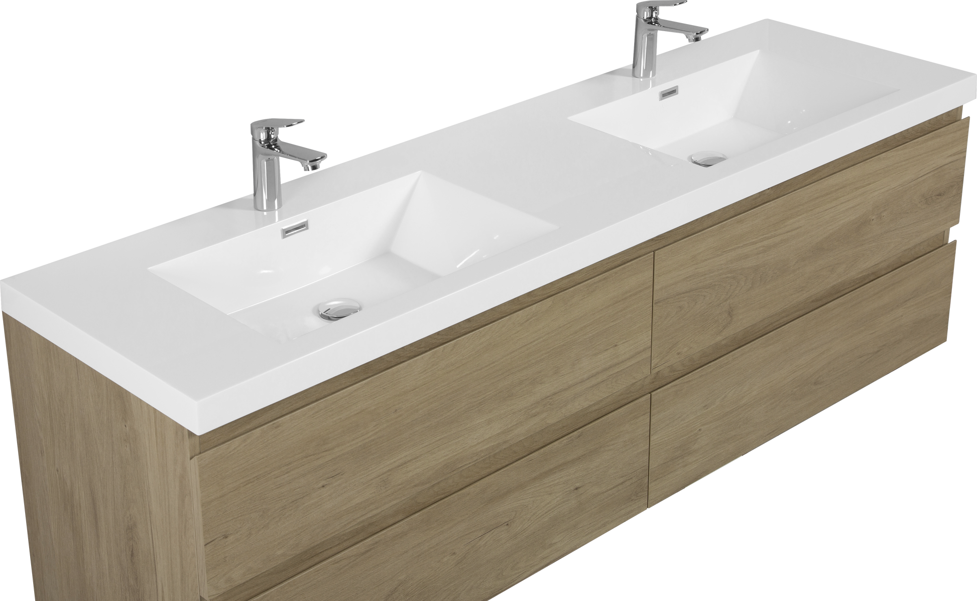 72" Floating Bathroom Vanity With Sink, Modern Wall Mounted Bathroom Storage Vanity Cabinet With Two Resin Top Basin And Four Soft Close Drawers, Natural Oak 24V11 72No 4 Oak Wall Mounted Wood