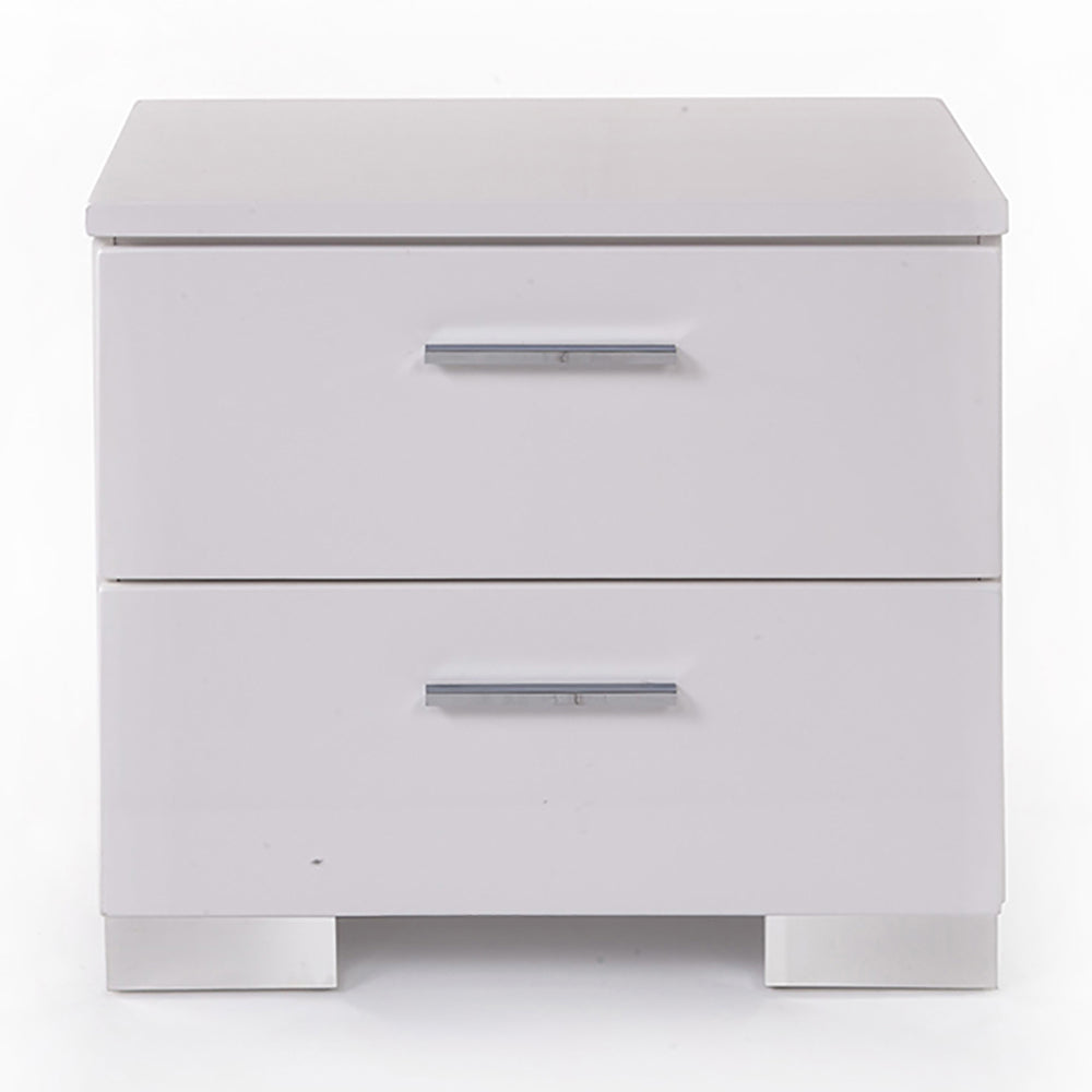 White And Chrome 2 Drawer Nightstand White Silver 2 Drawers Bedroom Rectangle Contemporary Rubberwood Drawers White Wood