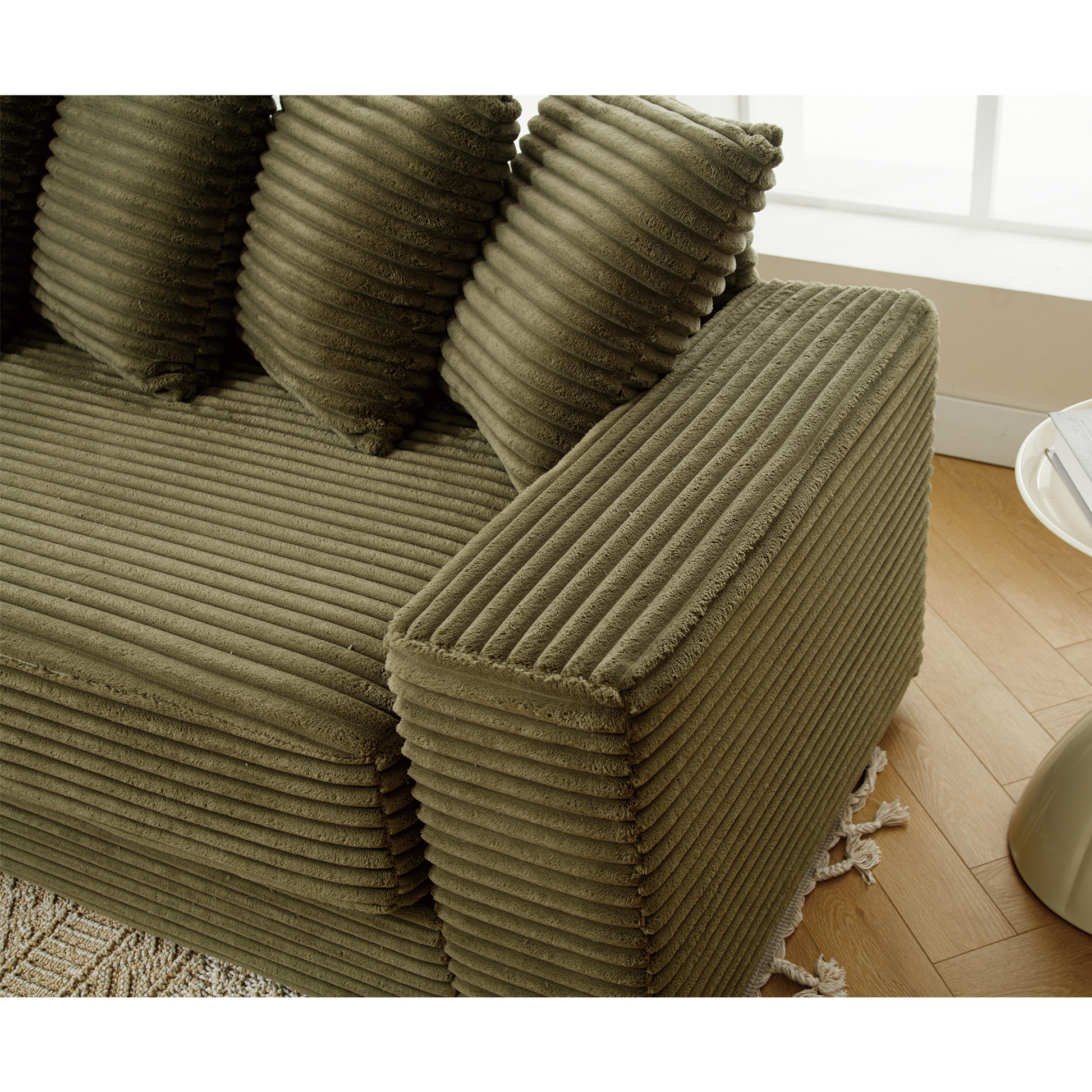 Arrived Oversized Two Piece Couches, L Shaped Sofa, Corduroy, Left Chaise Daybed,With Armrests,Eight Throw Pillows,Corner Sofa,Easy To Assemble, Green Green Polyester Wood Primary Living Space Medium Soft Pillow Back Modern Square Arms Wood 3 Seat