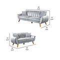 Eula 2 Piece Sofa And Loveseat Set With 4 Throw Pillows, Light Gray Velvet Gray Wood Fabric 4 Seat