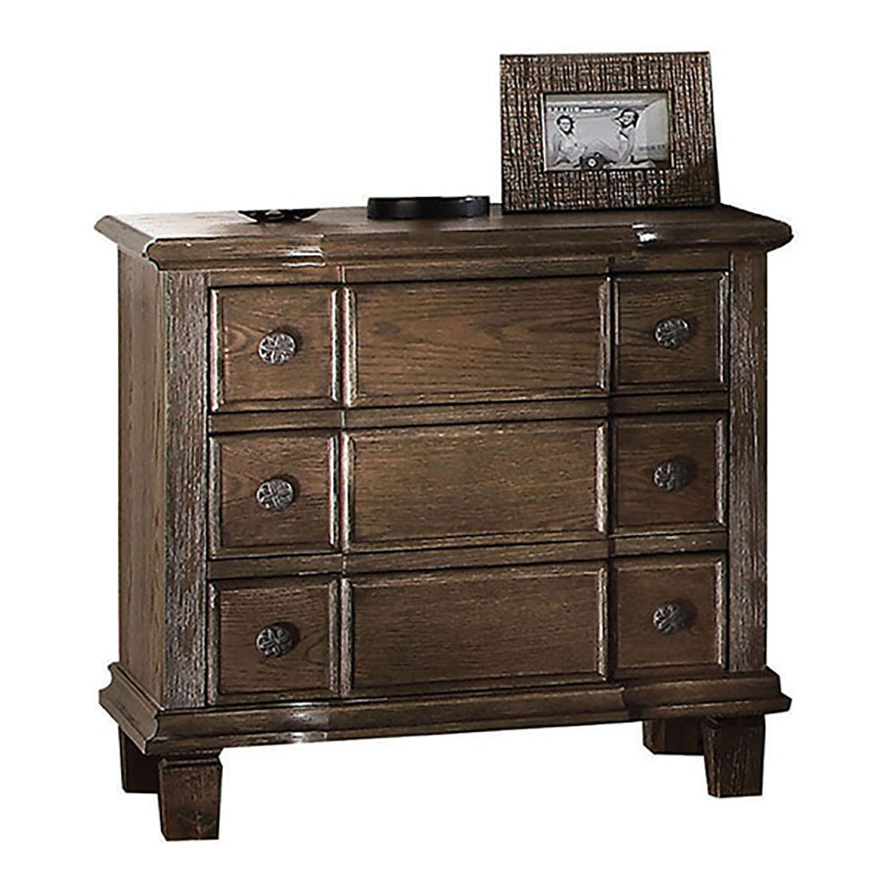 Weathered Oak 3 Drawer Nightstand Oak 3 Drawers Bedroom Rectangle Acacia Oak Wood