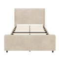 50.7'' High Headboard Corduroy Upholstered Bed Frame With Vertical Stripe Wingback And High Footboard No Box Spring Needed, Queen Size, Cream Box Spring Not Required Queen Cream Wood Bedroom Modern Bed Frame Wood