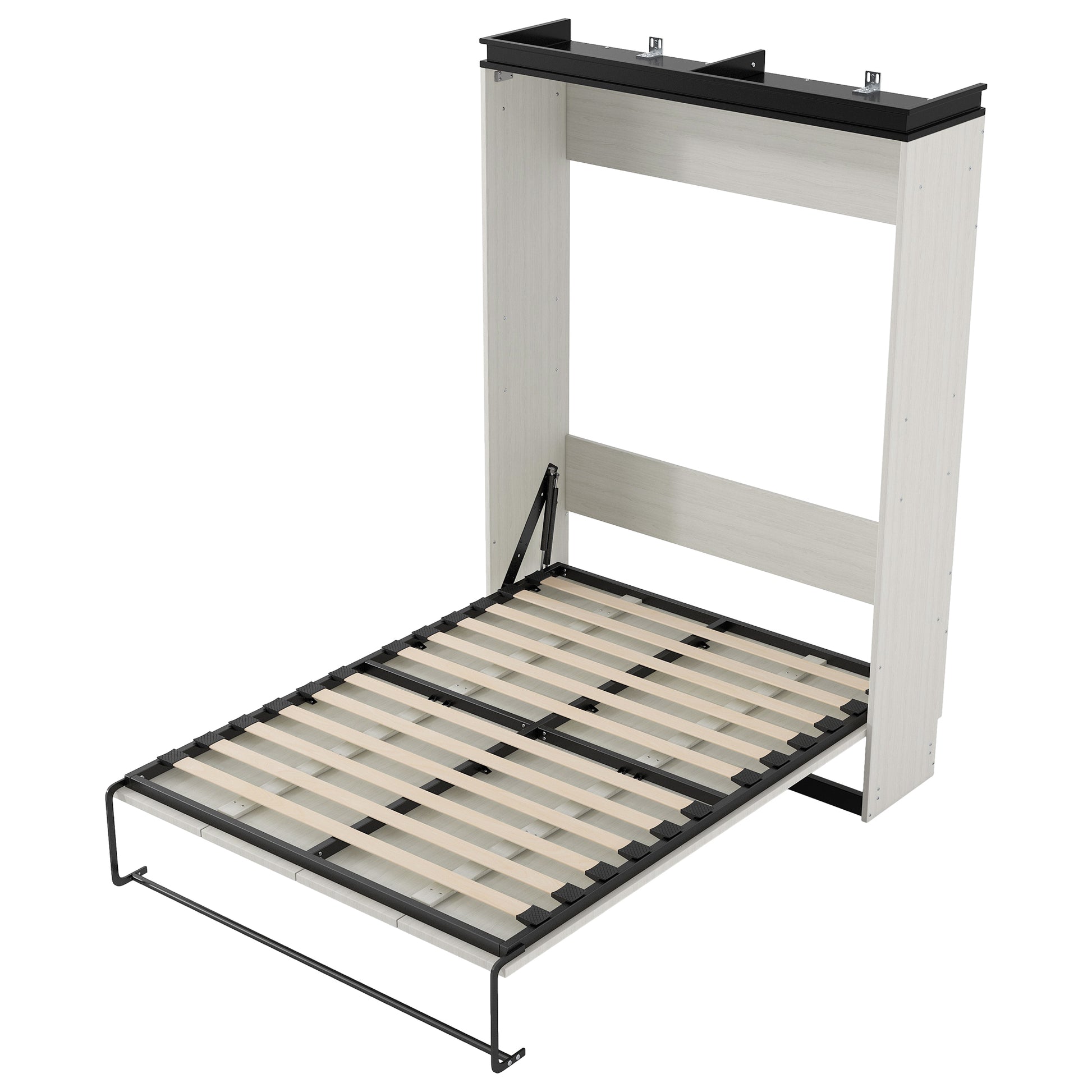 Full Size Murphy Bed With Desk And Storage Shelves And Cabinets, Black White Box Spring Not Required Full Black White Solid Wood Mdf