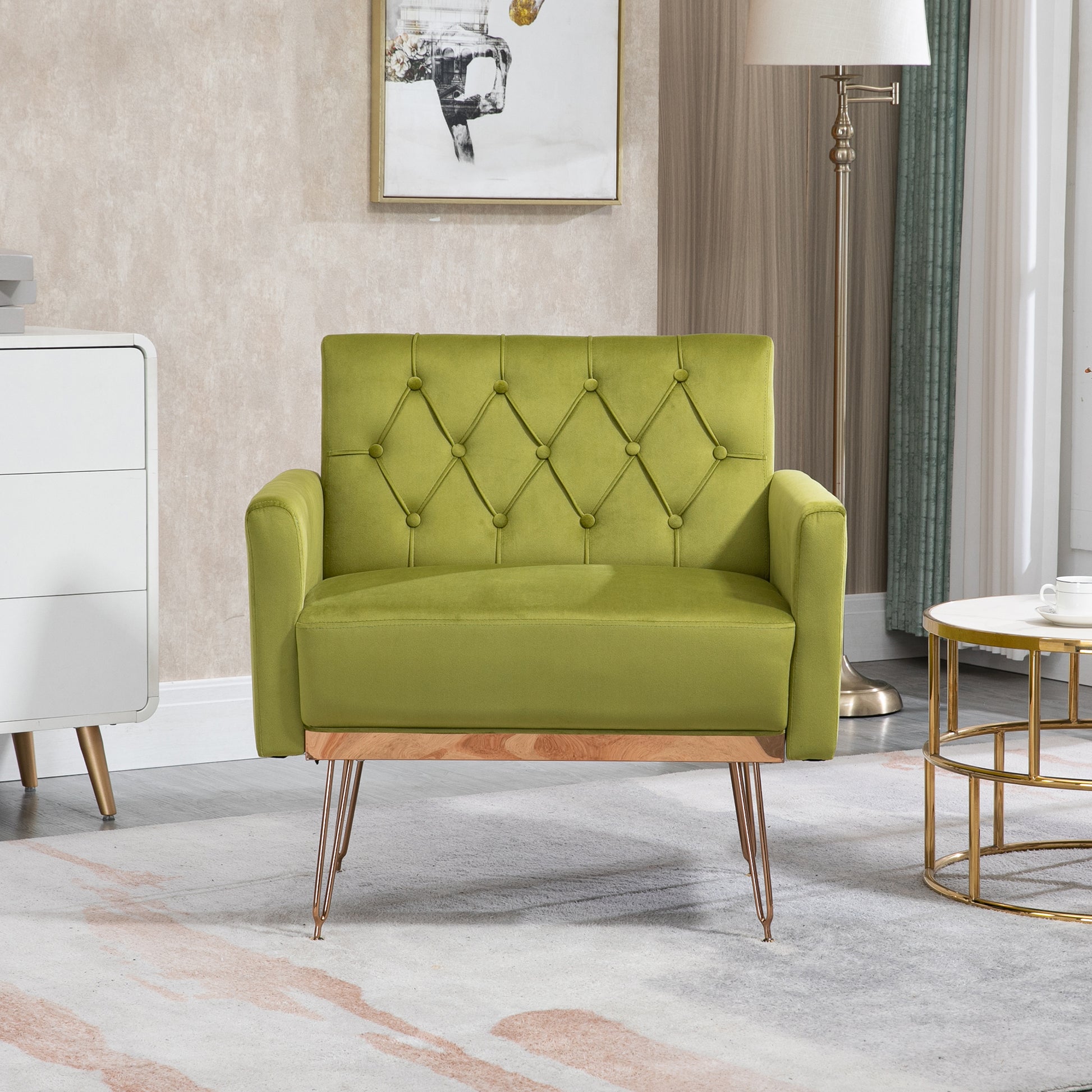 Coolmore Velvet Armchair Single Sofa Modern Tufted Upholstered Side Reading Chairs With Arm And Gold Metal Leg For Living Room Bedroom Olive Green Olive Green Foam Velvet