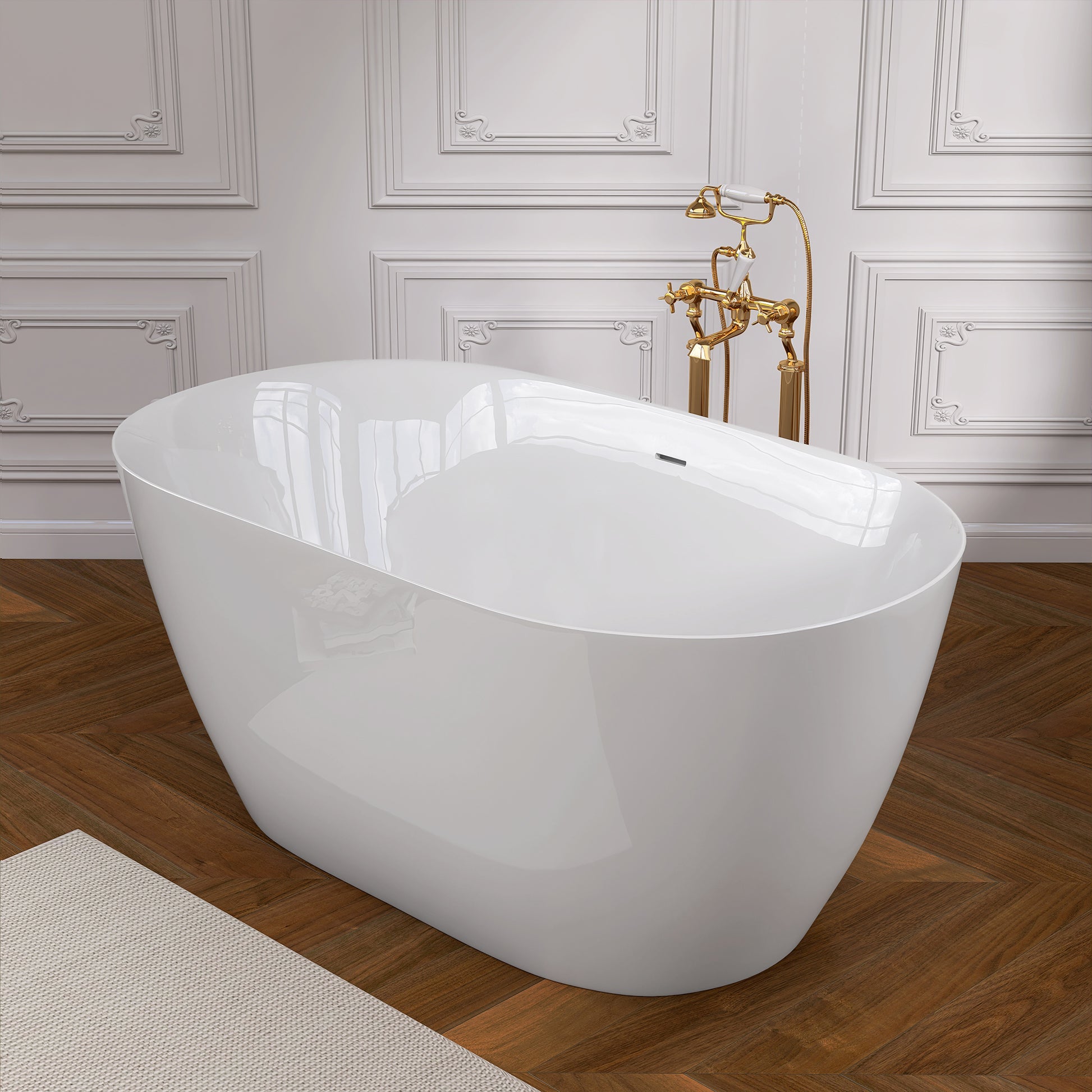 51 Inch Acrylic Freestanding Bathtub Contemporary Soaking White Tub With Overflow And Pop Up Drain Glossy White Gloss White Oval Bathroom Freestanding Tubs Polished Less Than 59 In Contemporary,Modern Soaking Center Fiberglass Acrylic