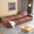 Modern Simple Line Design 3 Seater Leather Sofa For Living Room, Comfy Sofa Couch With Extra Deep Seats,Adjustable Headrests Couch,Brown Brown Leather 3 Seat