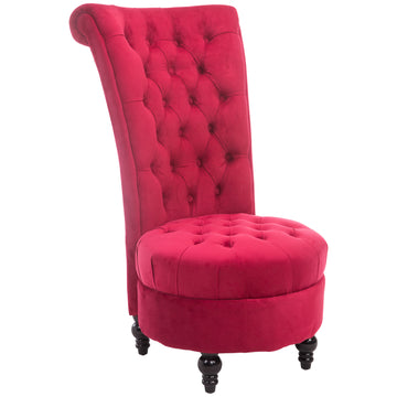 Homcom High Back Accent Chair, Upholstered Armless Chair, Retro Button Tufted Royal Design With Thick Padding And Rubberwood Leg For Living Room, Dining Room And Bedroom, Crimson Red Red Polyester