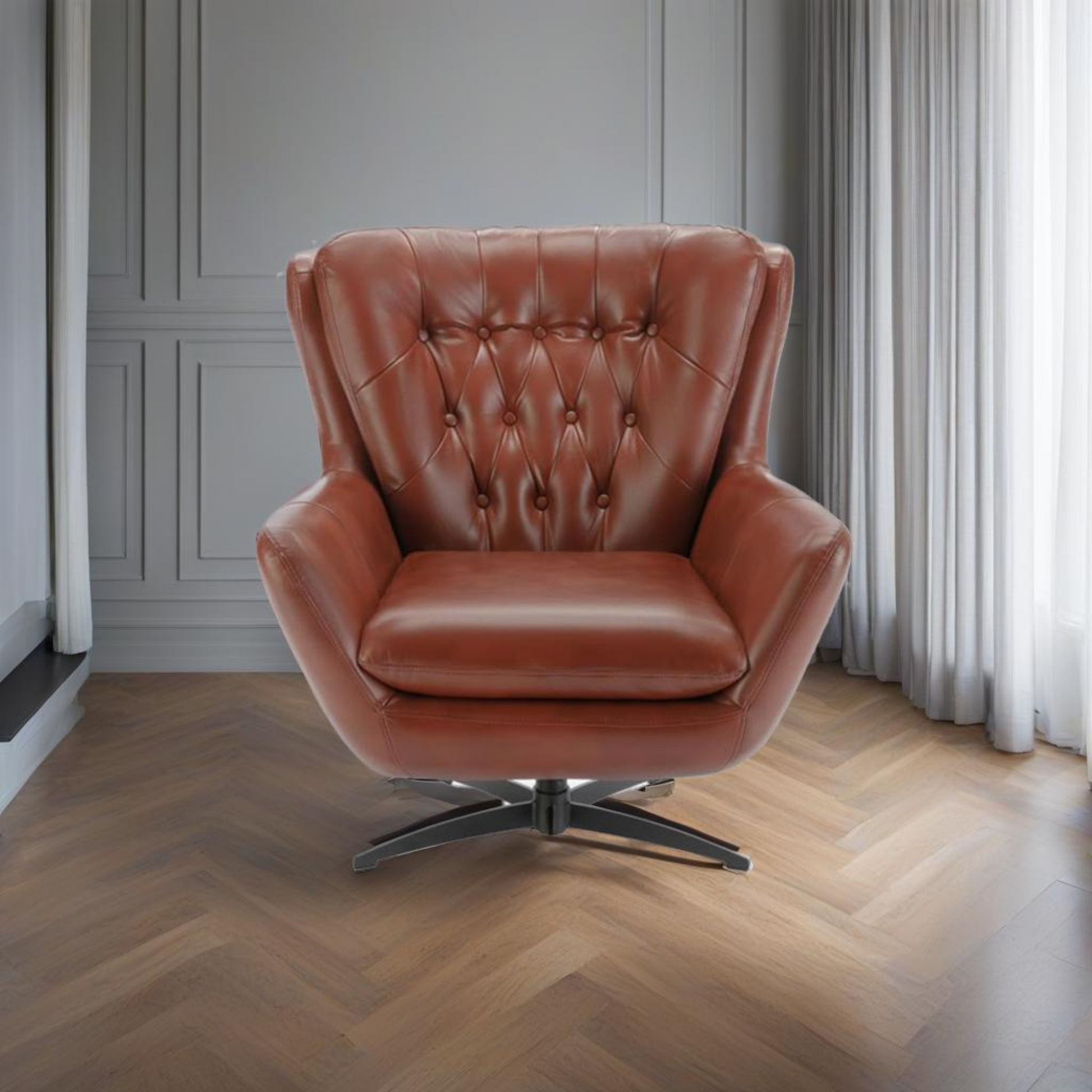 Calvin Caramel Tufted Faux Leather Swivel Chair Caramel Foam Faux Leather