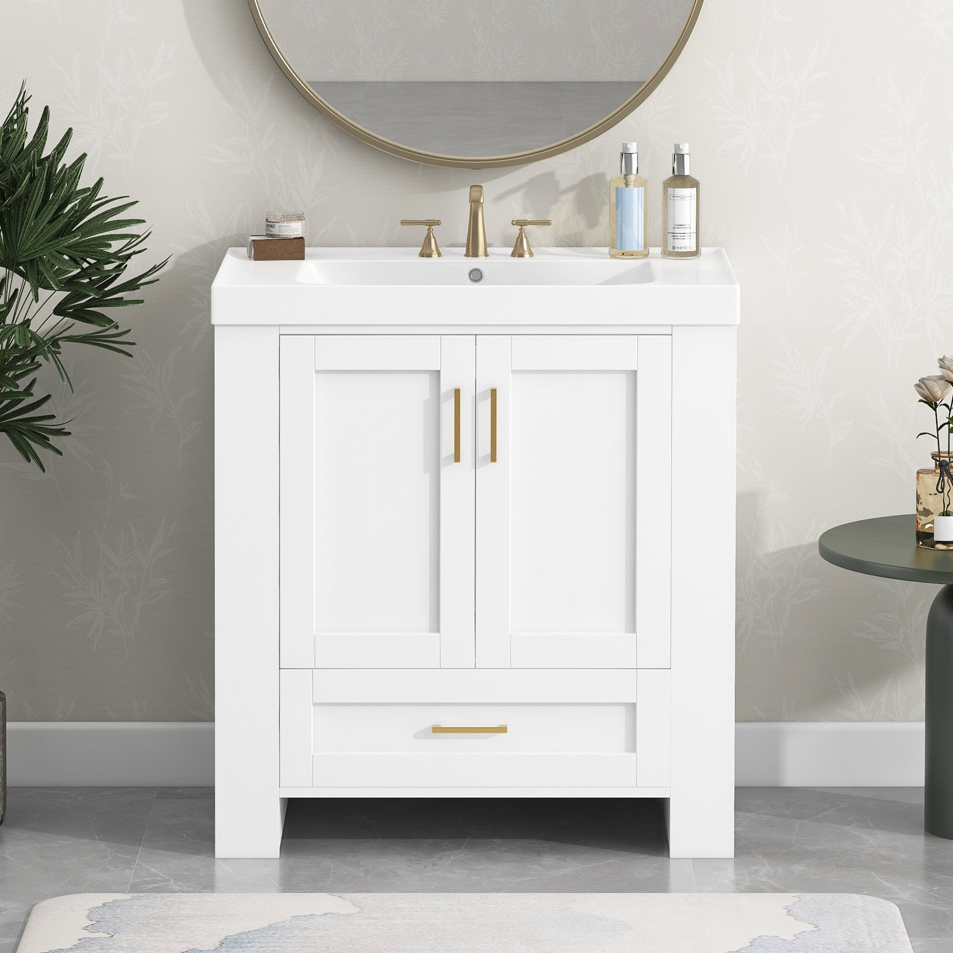 30'' Bathroom Vanity with Seperate Basin Sink, Modern 1-white-adjustable