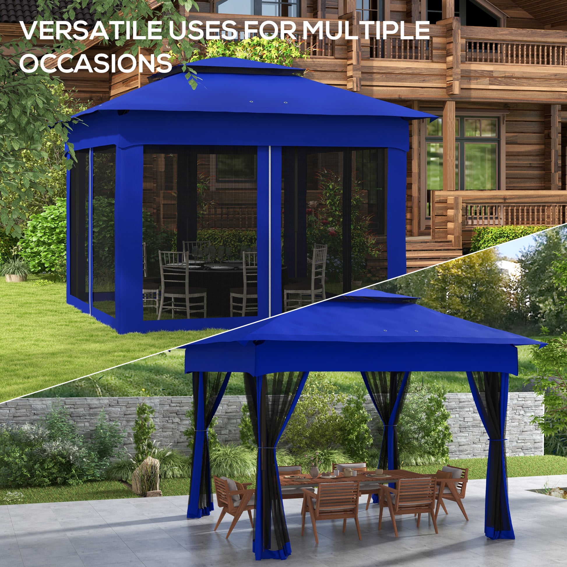 Outsunny 11' X 11' Pop Up Canopy, Outdoor Patio Gazebo Shelter With Removable Zipper Netting, Instant Event Tent W 114 Square Feet Of Shade And Carry Bag For Backyard, Garden, Blue Blue Metal