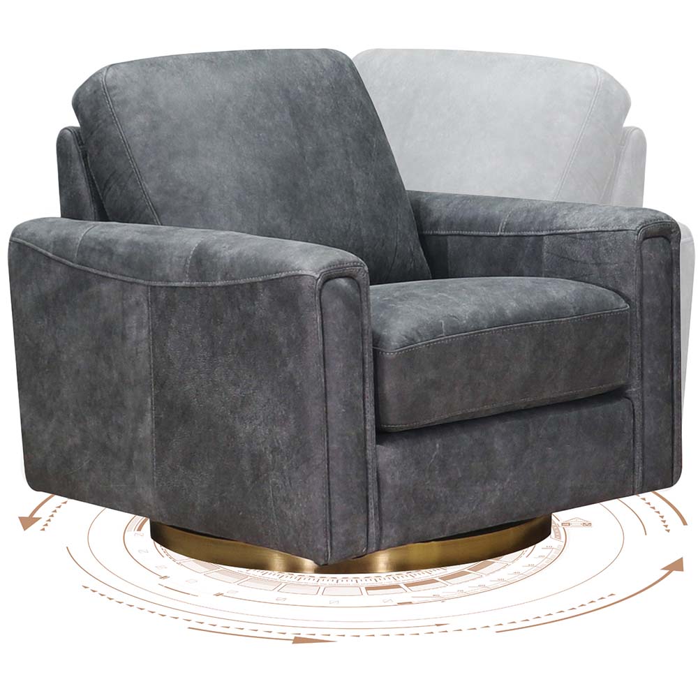 Hayward Swivel Leather Chair Gray Memory Foam Genuine Leather