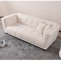 Wks13 Mid Century Modern Style: Simple White Sofa, Small Square Design, Velvet Fabric Texture Smooth, Retro Fashion, Solid Wood Feet, 2 People Design White Retro Fabric 2 Seat