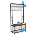 Garage Sports Equipment Organizer System Ball Gear Basketball Racks For Balls, Ball Holder With Baskets, Indoor Outdoor Kids Toys Storage Organizer Antique Brown Metal & Wood