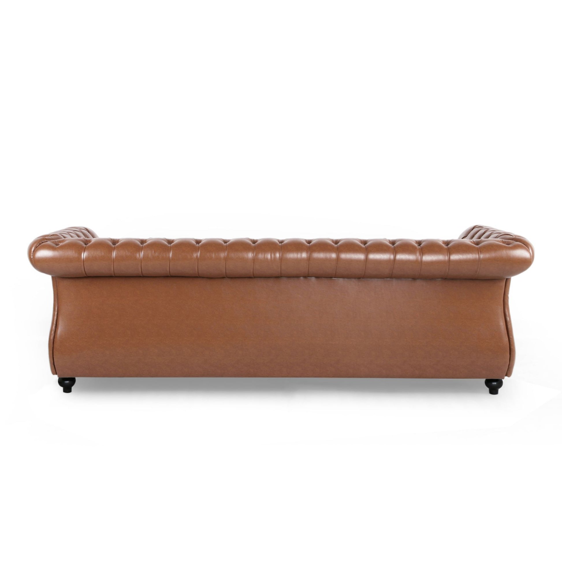 84.50'' Mid Century Cognac Brown 3 Seater Sofa, Pu, Classic Retro Sofa With Rolled Arms Modern, Elegant, And Comfortable Couch, Perfect For Living Room, Office, Bedroom, Primary Living Spaces Cognac Wood Primary Living Space Medium Soft Tight Back Medium