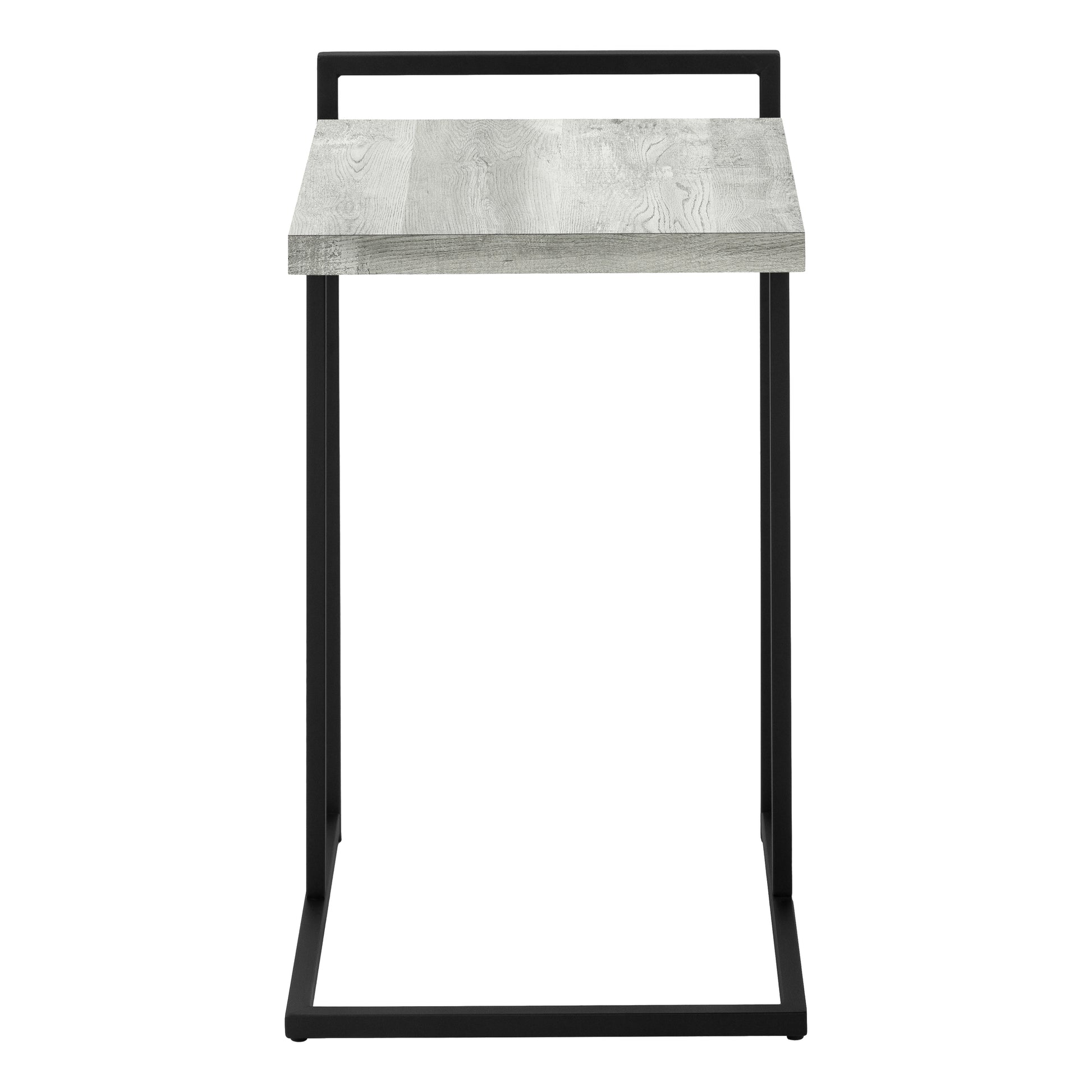 Accent Table, C Shaped, End, Side, Snack, Living Room, Bedroom, Grey Laminate, Black Metal, Contemporary, Modern Grey Particle Board