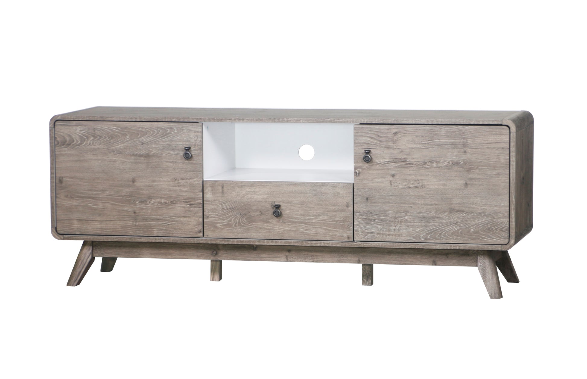 Tv Stand "Rustic Gray Oak Media Console Spacious Modern Tv Stand With Drawers And Cabinets, Ideal For 65 85 Inch Tvs" Gray 80 89 Inches Solid Wood