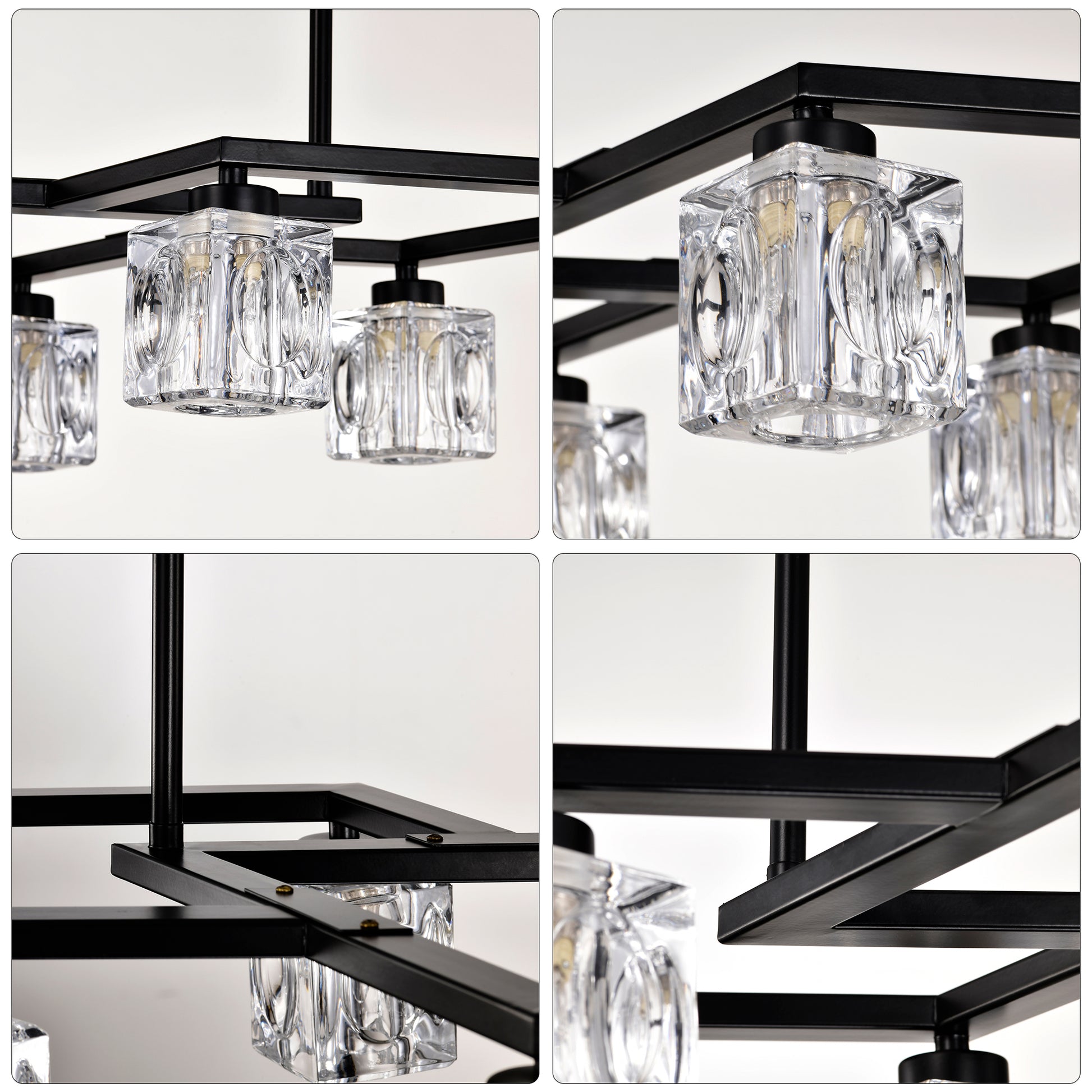 Matte Black Crystal Chandelier For Dining Room, 8 Light Kitchen Chandelier Light Fixture Modern Metal Industrial Chandeliers For Farmhouse Entryway Living Room 8*G9 Bulbs Included Matte Black