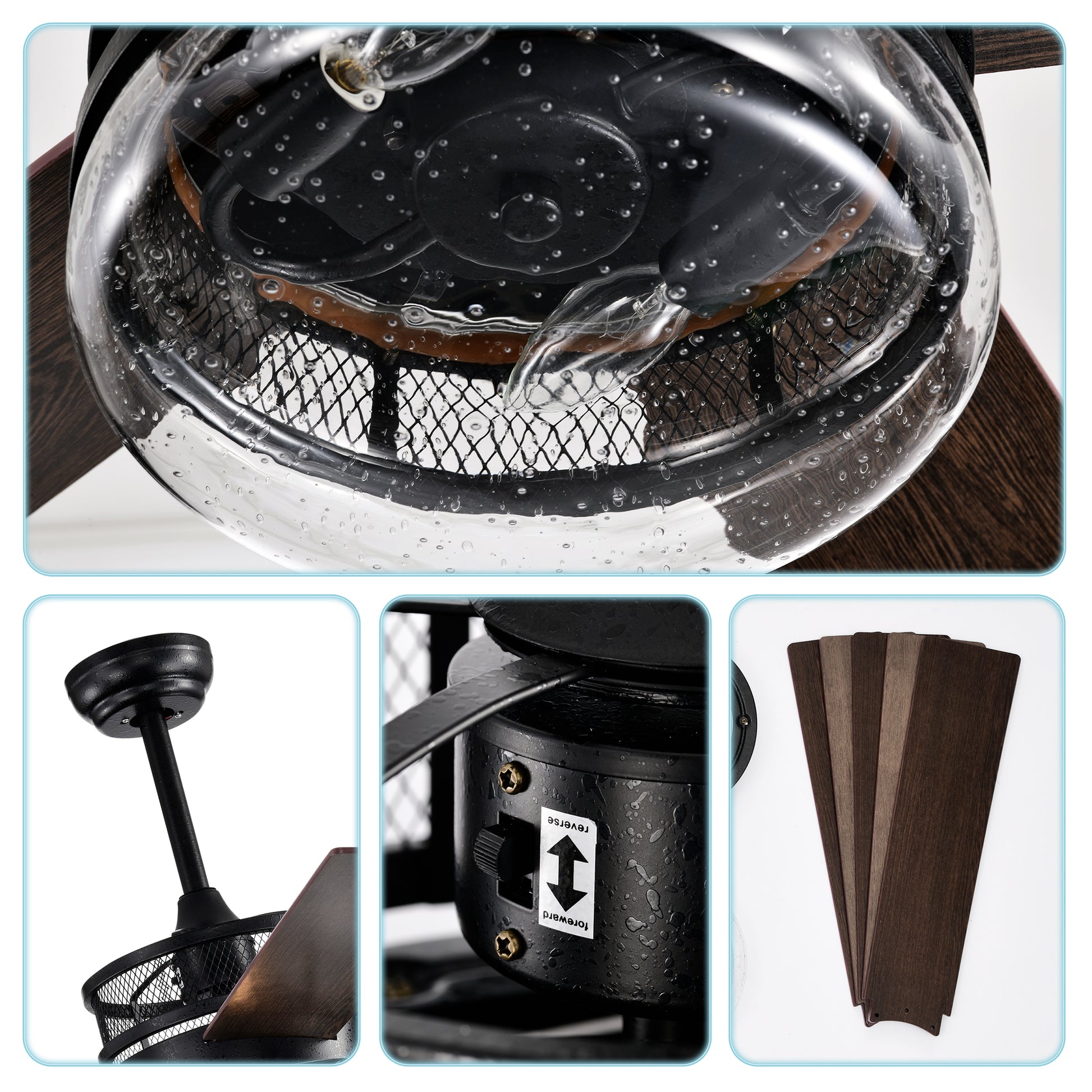 52 Inch 5 Blade Lighted Ceiling Fan With Remote Controlglass Shade Optional Remote Matte Black Matte Black American Design,American Traditional,Classic,Contemporary,Farmhouse Plywood Metal