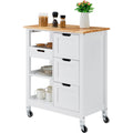 Rolling Portable Small Kitchen Island Cart On Wheels With Solid Wood Top, Dining Room Serving Utility Carts Mobile Movable With 3 Drawers And Storage Shelves Cabinet, White White White Dining Room American Design Rectangular Kitchen Island Sets Mdf Small