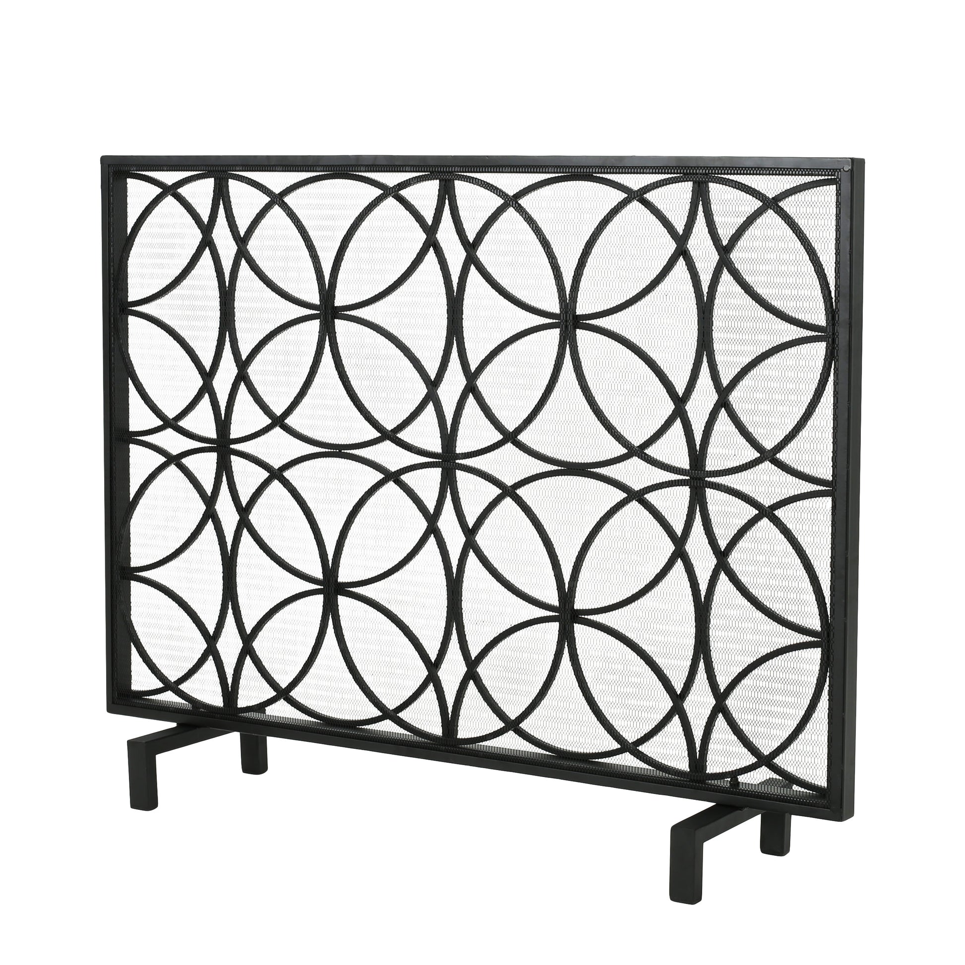 Thayer Single Panel Iron Fireplace Screen Black Primary Living Space American Design,Antique,Classic Iron