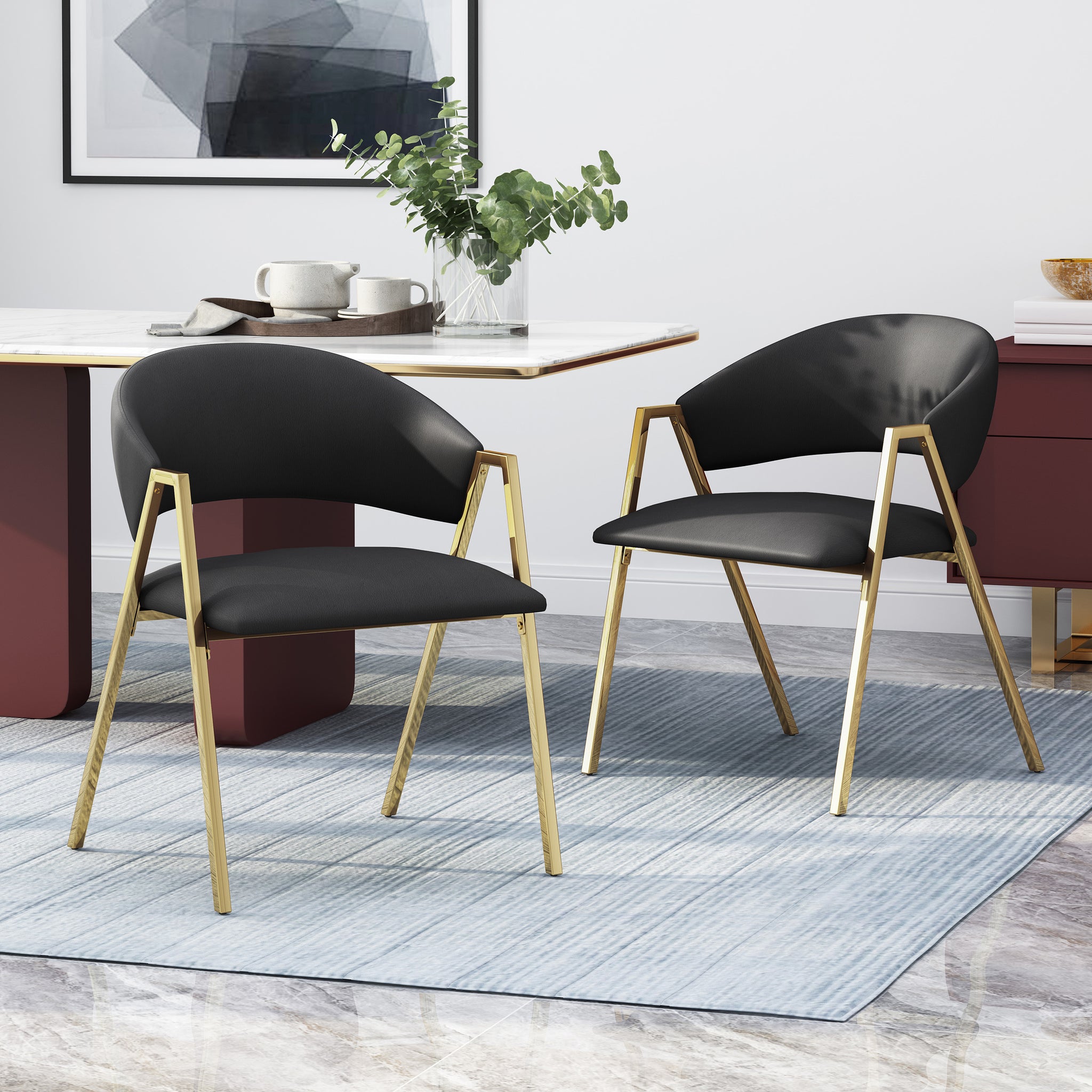 Dining Chair Set Of 2 Black Pu