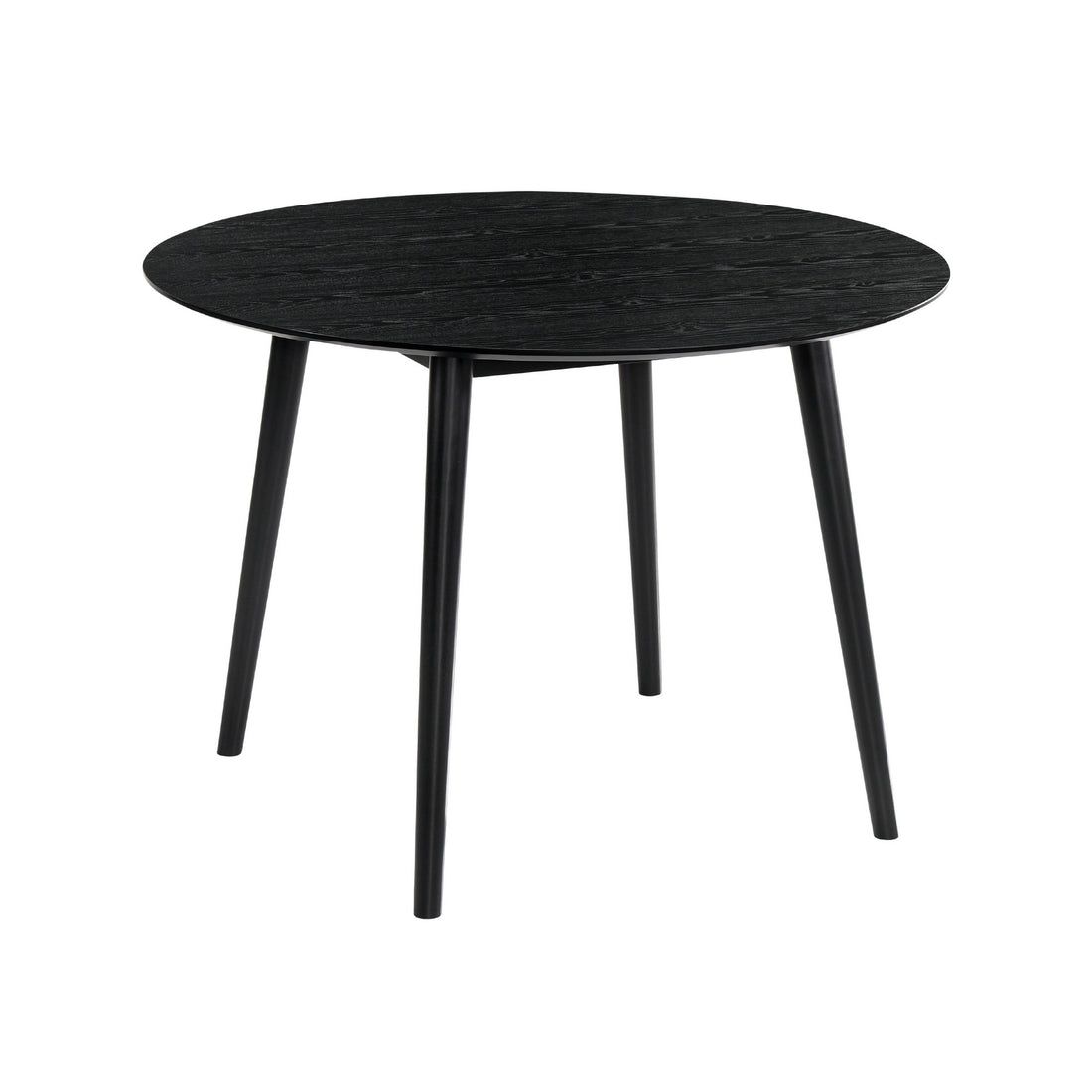 Round Dining Table With Wood And Tapered Legs, Black Black Wood