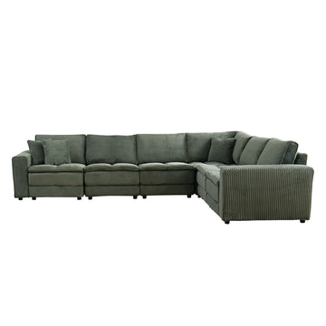 6 Seats,Oversized Sectional Sofa,L Shaped Corner Couch With Detachable Seat & Back Cushion, Corduroy Upholstery Convertible Sleeper Sofa&Couch For Living Room Green Fabric 6 Seat
