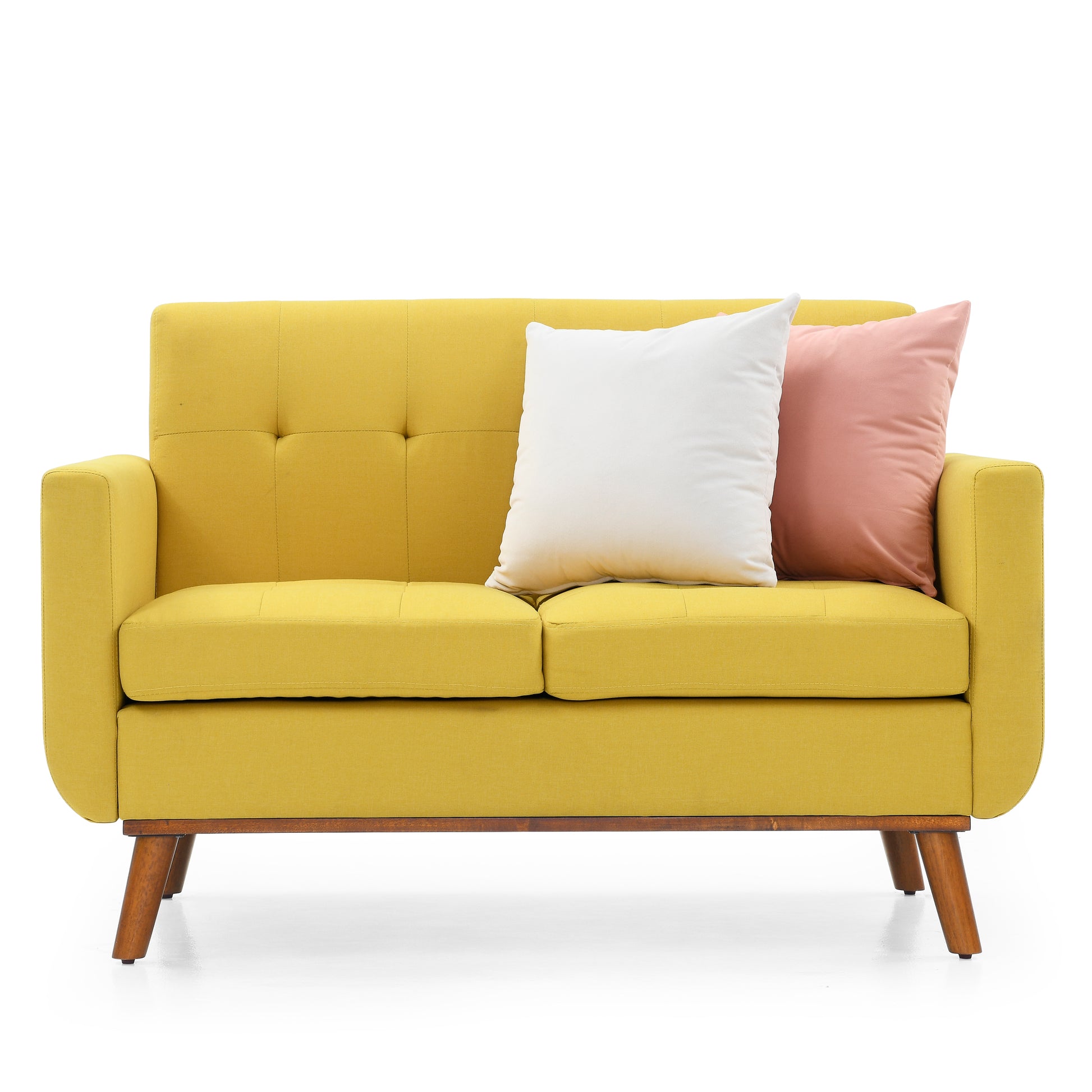 Loveseat Sofa, Mid Century Modern Decor Beautiful Seat Couches For Living Room, Button Tufted Upholstered Small Couch For Bedroom, Solid And Easy To Install Beautiful Seats Furniture, Yellow Yellow Foam 2 Seat