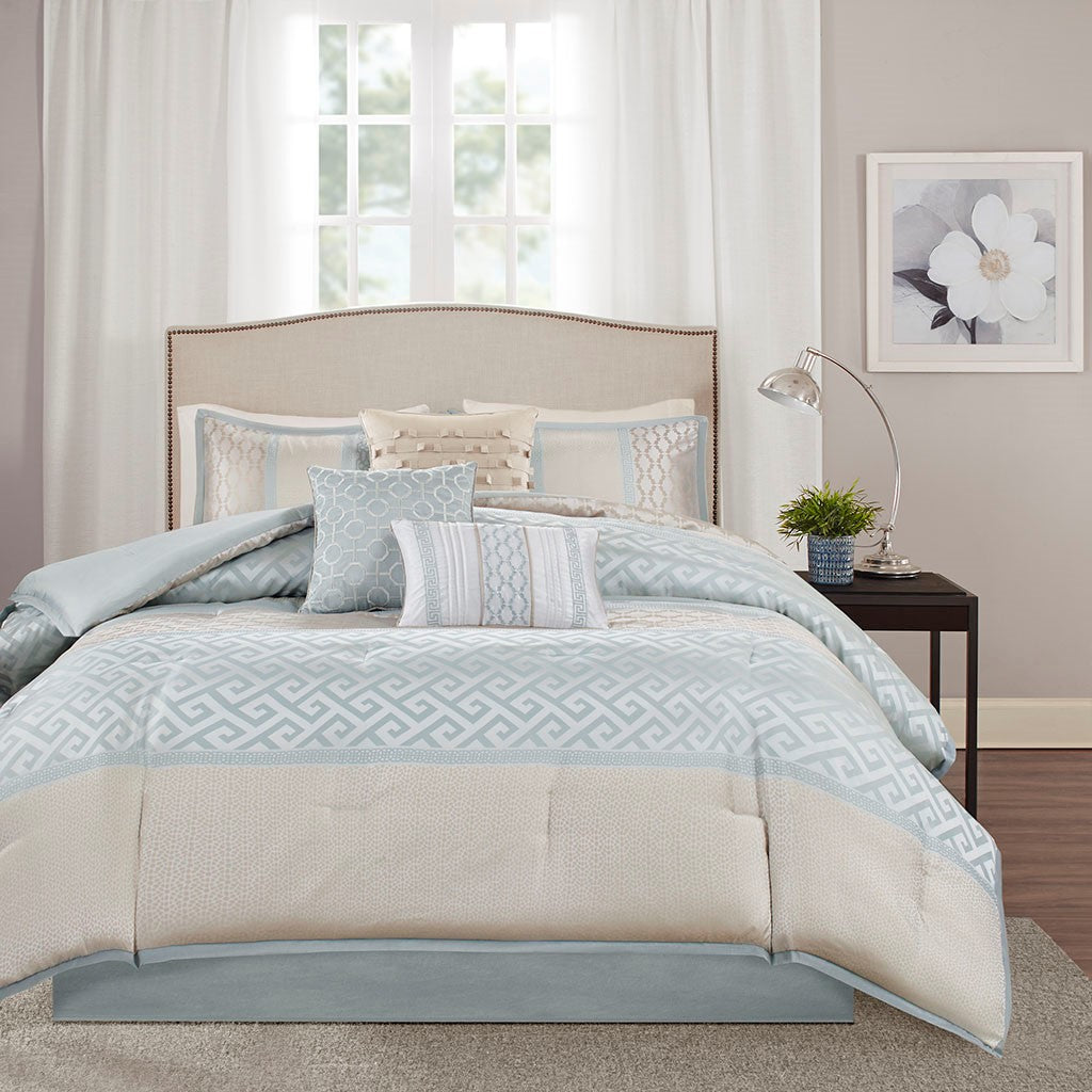 7 Piece Comforter Set Aqua Queen Queen Aqua Polyester
