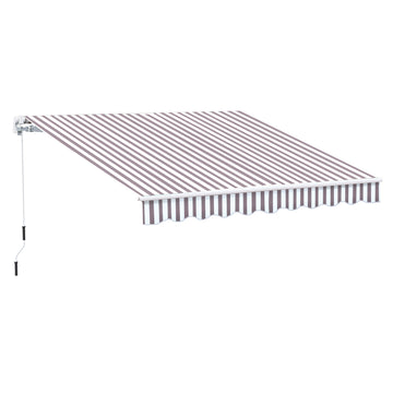 Outsunny 10' X 8' Retractable Awning, Patio Awnings, Sunshade Shelter W Manual Crank Handle, Uv & Water Resistant Fabric And Aluminum Frame For Deck, Balcony, Yard, Coffee Stripes Coffee Aluminum