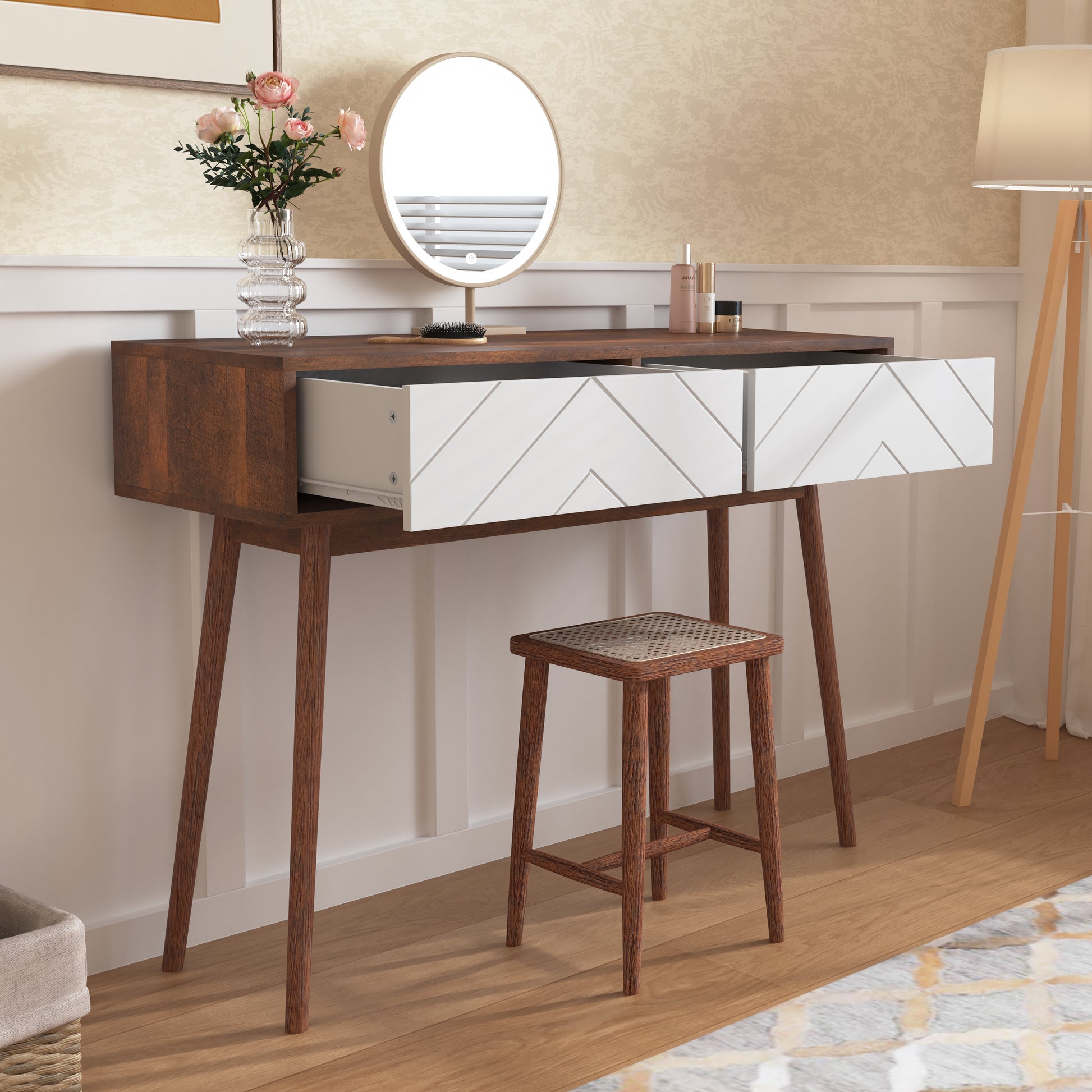 Entryway Table With 2 Carved Panel Drawers, Console Table With Storage Space And Wood Legs,Sofa Table Behind Couch For Hallway, Living Room, Natural Color Natural Particle Board Mdf