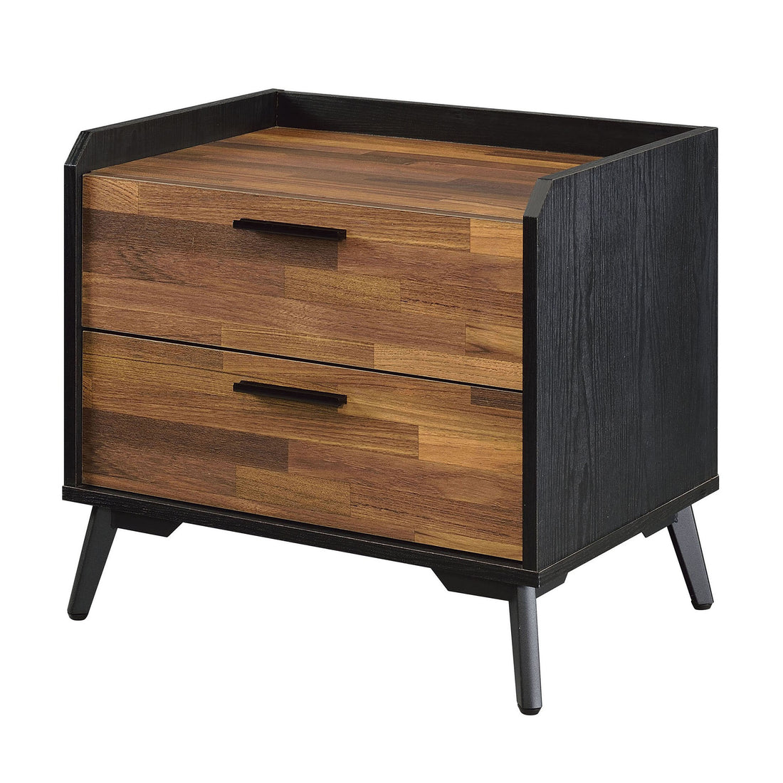 Walnut And Black Nightstand With Metal Sled Base Walnut Black 2 Drawers Bedroom Rectangle Drawers Walnut Wood Metal