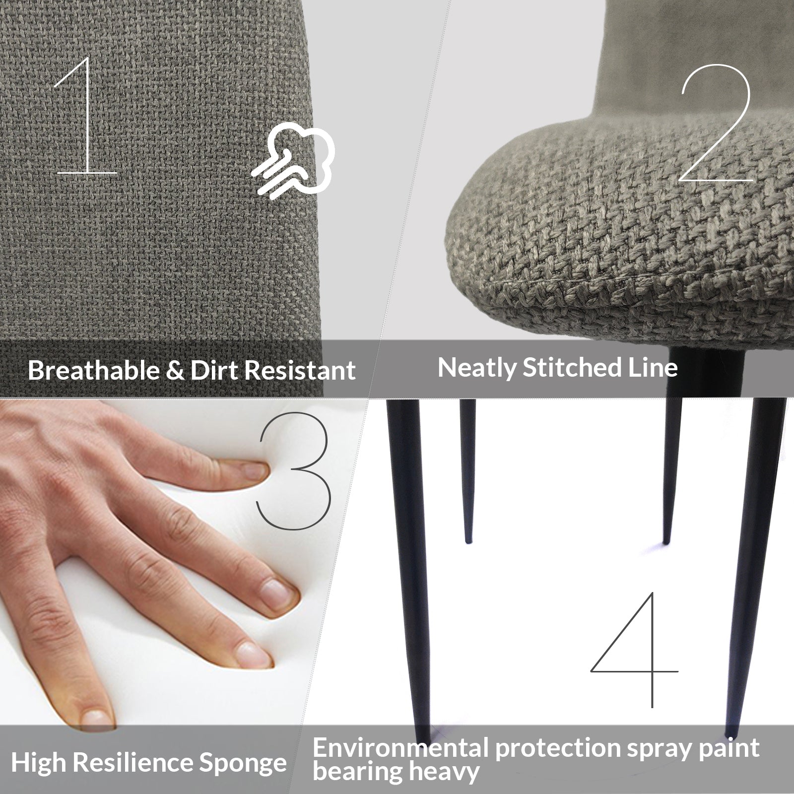 Dining Chairs Set Of 4,Modern Kitchen Dining Room Chairs,Upholstered Dining Accent Chairs In Linen Cushion Seat And Sturdy Black Metal Legs Grey Light Gray Foam Linen