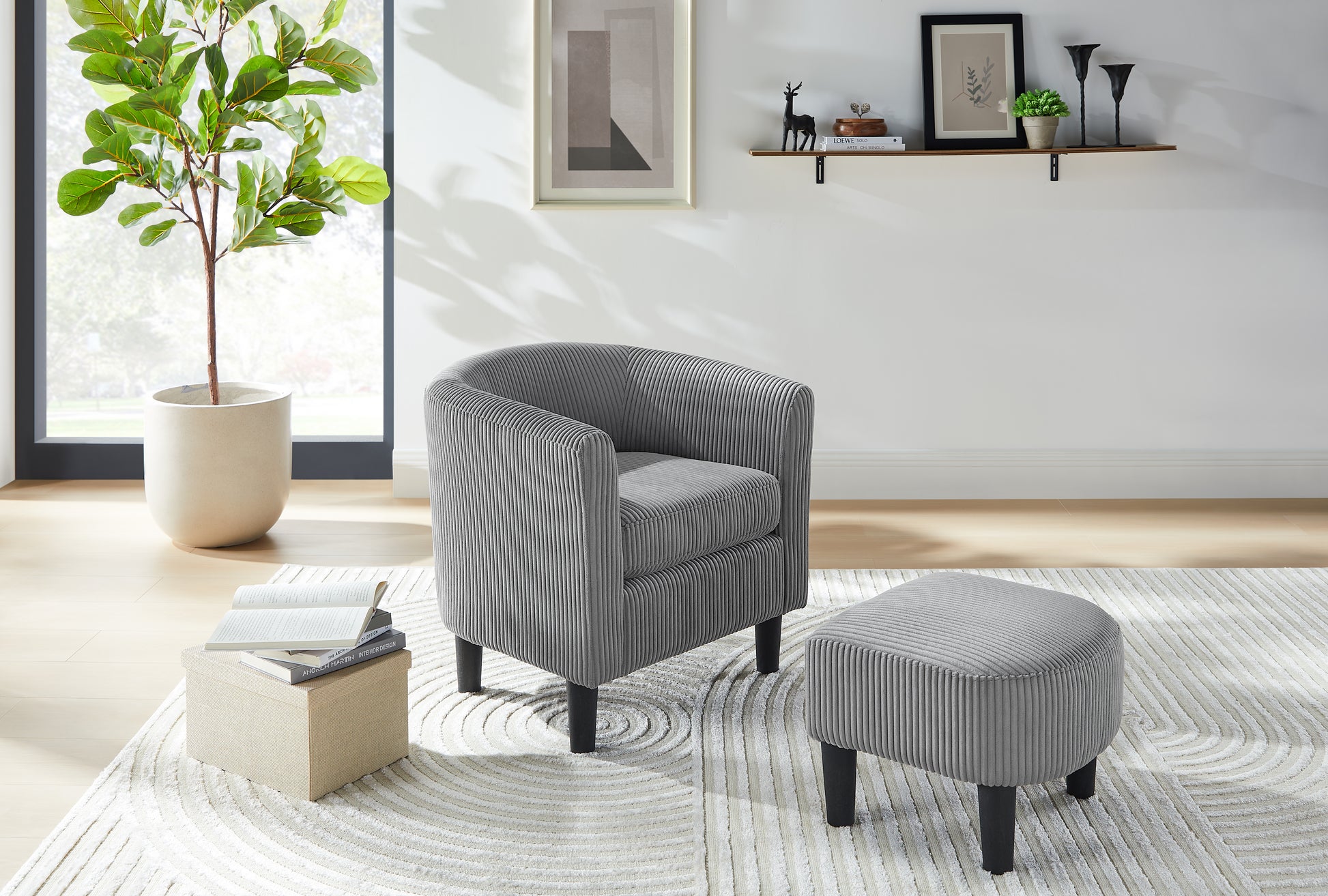 Modern Accent Chair,Upholstered Arm Chair Corduroy Single Sofa Chair With Ottoman Foot Rest Comfy Armchair For Living Room Bedroom And Office,Grey Grey Corduroy