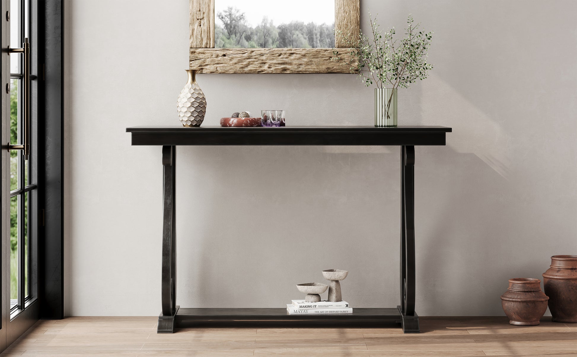 48 Inch Rustic Vintage Console Tablefarmhouse Style Entryway Table With Open Shelf And Sturdy Construction For Entryway And Living Room Black Black Distressed Finish Primary Living Space Antique,Rustic,Vintage Open Storage Console Tables Brushed