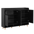 Sleek And Contemporary Shoe Cabinet With Adjustable Shelves, Minimalist Home Organizer With Solid Wood Legs, Storage Sideboard For Entryway, Living Room, Black Black Primary Living Space Particle Board