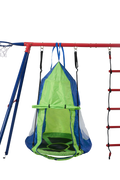 Xns092 Rinbow Colour Interesting Four Function Swingset With Net Swing And Face To Face Metal Plastic Safe Swing Seat 550Lbs For Outdoor Playground For Age 3 Blue Green Steel