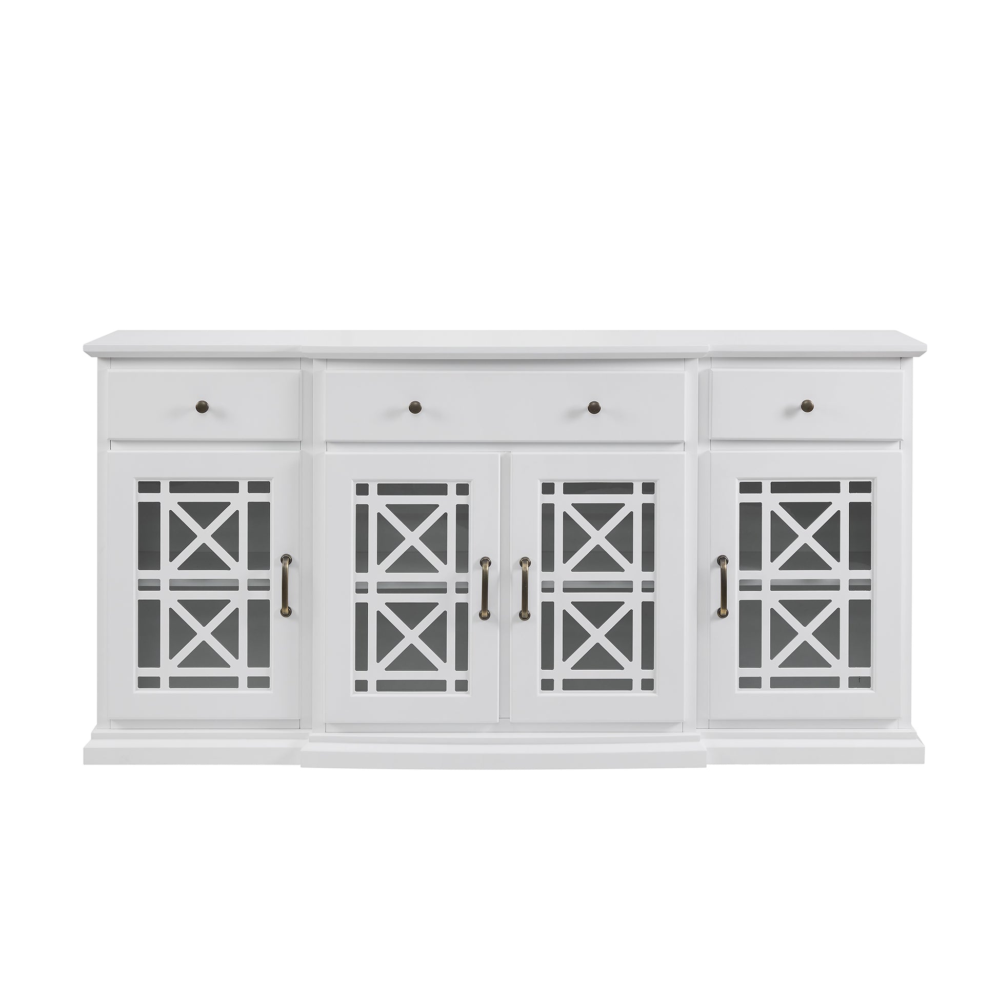 Classic Fretwork Detailed Glass Door Sideboard White White Mdf