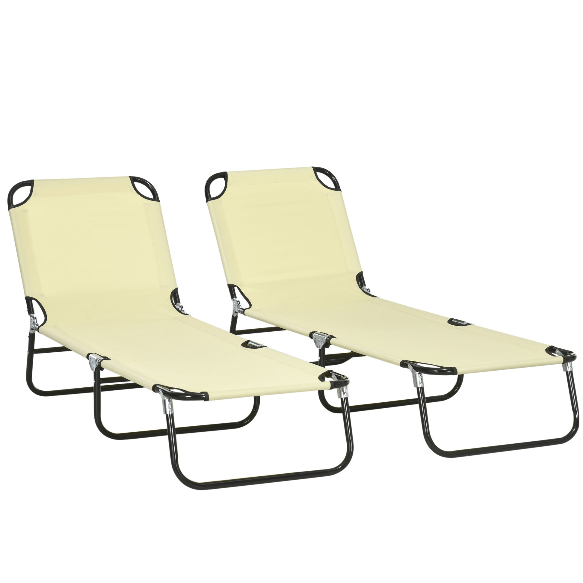 Outsunny 2 Piece Folding Chaise Lounge Pool Chairs, Outdoor Sun Tanning Chairs With 5 Level Reclining Back, Steel Frame For Beach, Yard, Patio, Beige Beige Steel