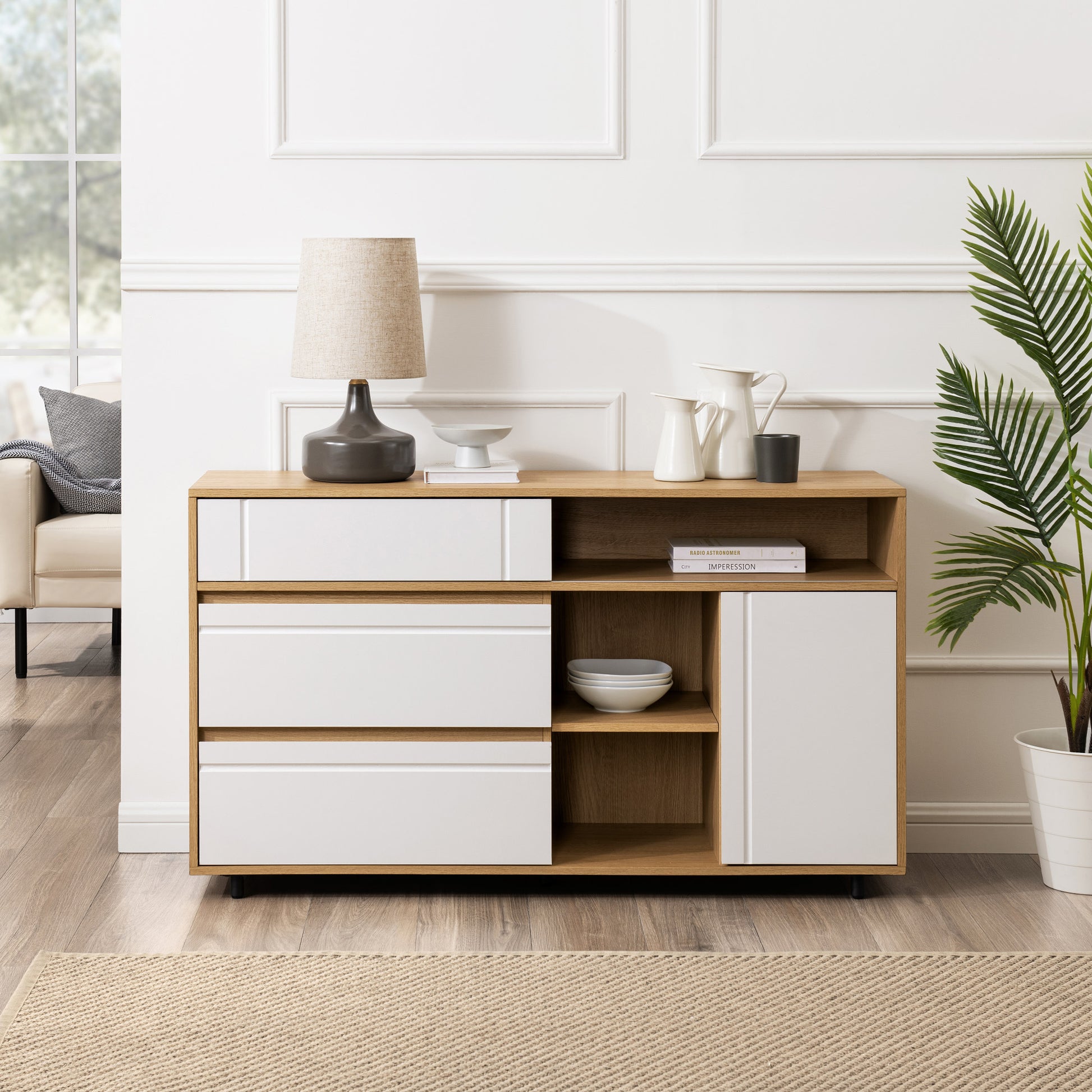 Contemporary Detailed Door Sideboard With Open