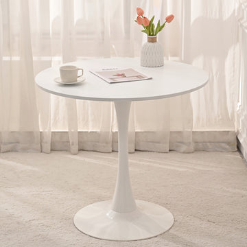 31.5" Round Dining Table, Mid Century White Tulip Table, Metal Base Pedestal Table For 2 4 Person,Easy Assembled Leisure Coffee Table White Dining Room Classic Round Kitchen & Dining Tables Polished Round Mdf Metal