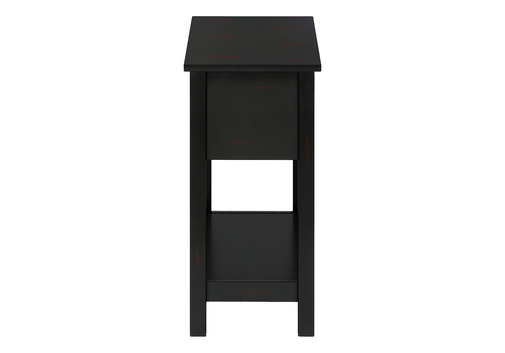 Accent Table, 2 Tier, End, Lamp, Nightstand, Side Table, Narrow, Small, Storage Drawer, Bedroom, Black Veneer, Transitional Black Mdf