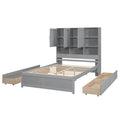 Full Size Platform Bed With Storage Headboard And 4 Drawers, Gray Box Spring Not Required Full Gray Wood Bedroom Bed Frame Solid Wood Mdf