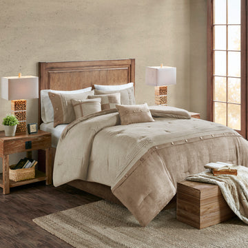 7 Piece Faux Suede Comforter Set Tan King King Tan Polyester