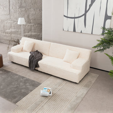 2291 Modern Sofa, Comfortable Cloud Sofa Soft Plush Corduroy Interior With Square Armrests, Living Room, Bedroom, Beige Beige Corduroy 3 Seat