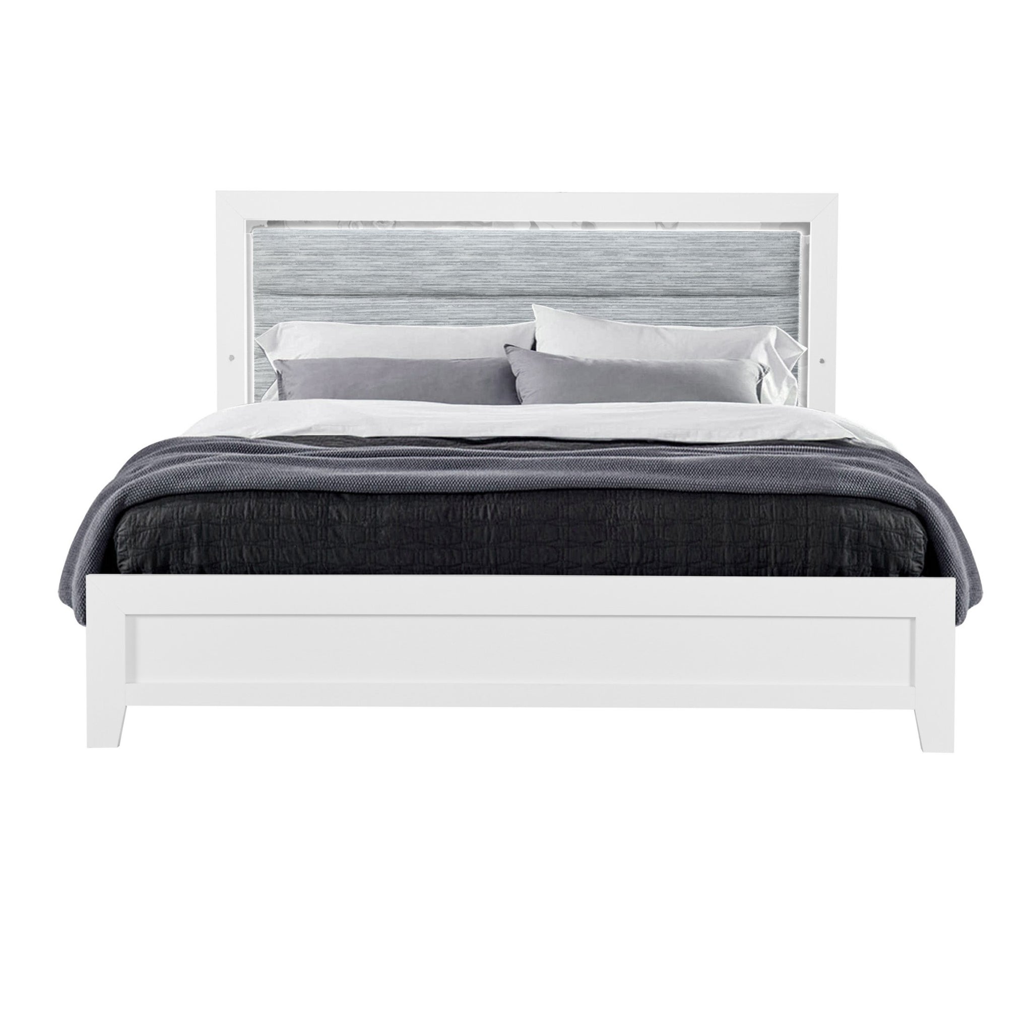 Omoda White Full Bed With Led White Rubber Wood