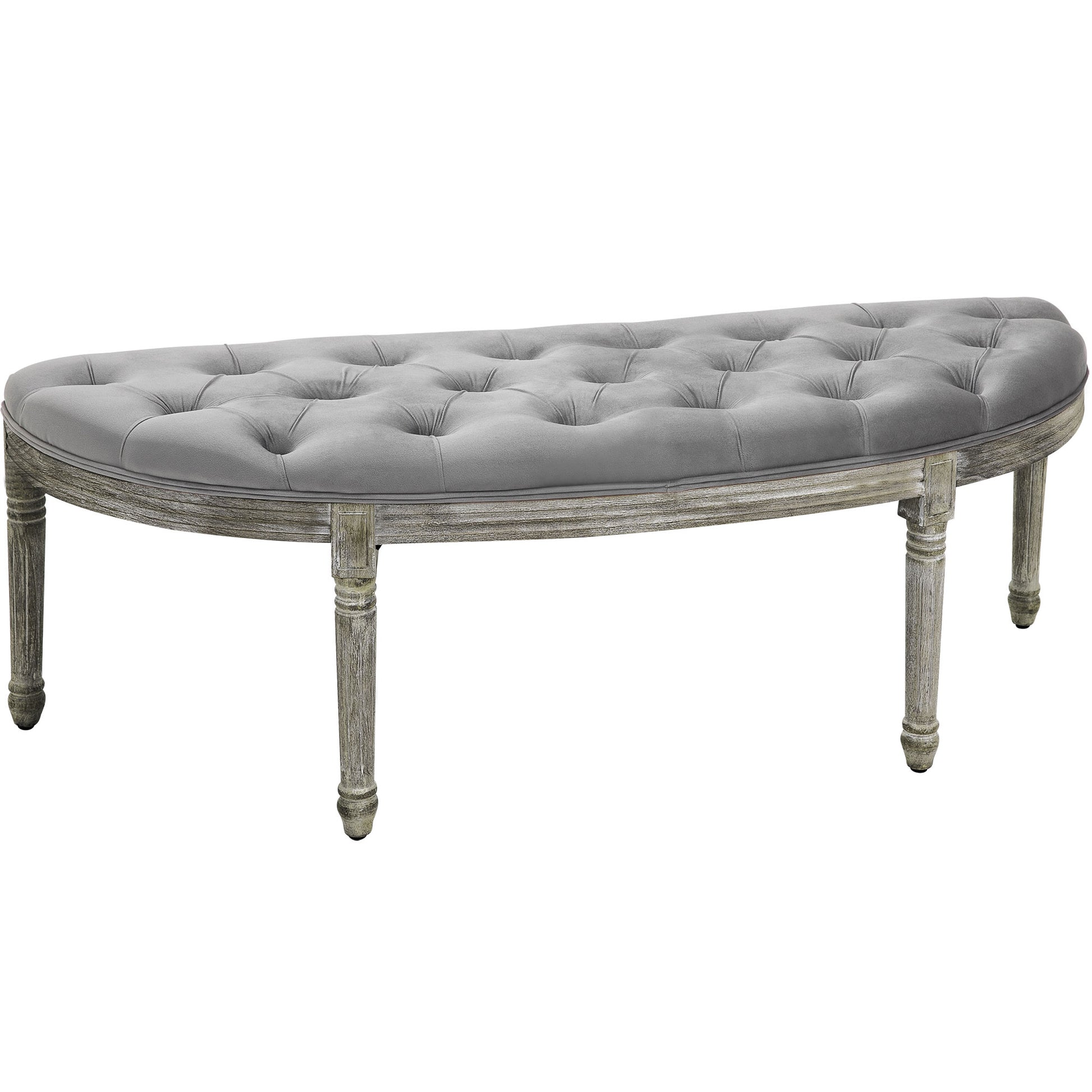 Homcom Vintage Semi Circle End Of Bed Bench, Upholstered Bedroom Entryway Bench With Tufted Velvet Touch Fabric With Rubberwood Legs, Gray Grey Polyester