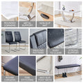 Table And Chair Set. Large Modern Rectangular Table With White Textured Top And Silver Metal Legs. Soft And Comfortable Pu Seats, Faux Leather Upholstered Seats And Sturdy Metal Legs. White Black Mdf Metal