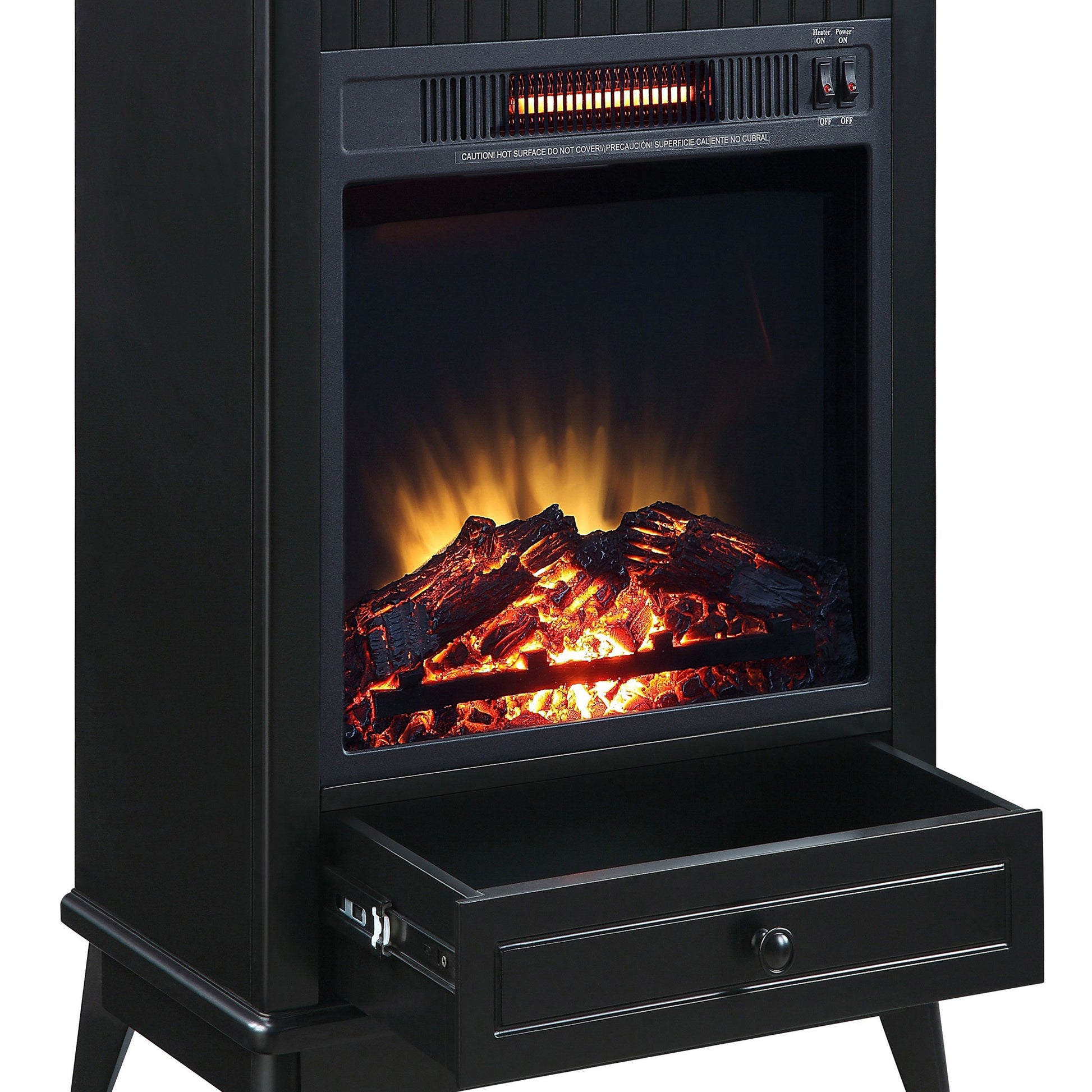 Black Fireplace With 1 Drawer Electric Black Primary Living Space Poplar Freestanding Wood