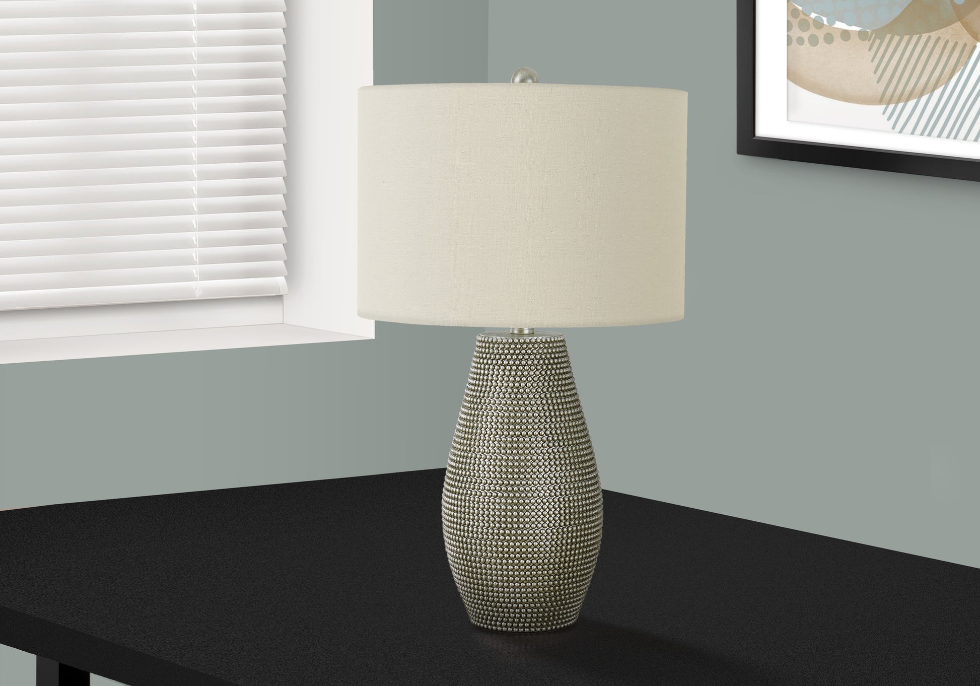 Lighting, 24"H, Table Lamp, Grey Resin, Ivory Cream Shade, Contemporary Grey Polyresin